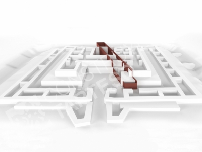 Maqueta. En rojo, primera intervención arqueológica en el yacimiento. Campaña de 1978.